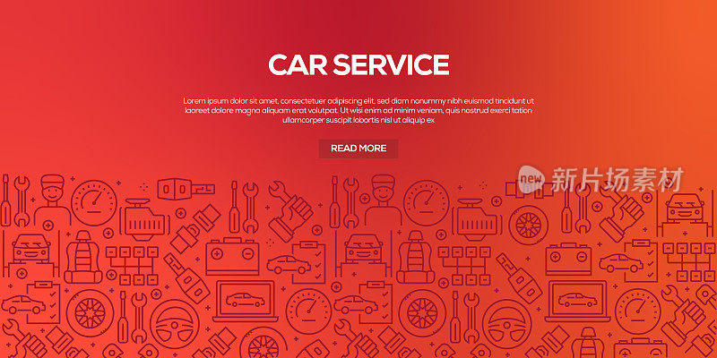 Vector set of design templates and elements for Car Service in trendy linear style - Seamless patterns with linear icons related to Car Service - Vector